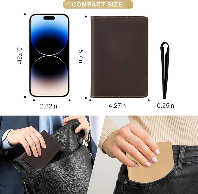 Real Leather Passport Holder for Men and Women, Handmade Wallet Cover Case, Travel Must-Haves Essentials Accessories, Birthday Gifts (Crazy Horse, Coffee)