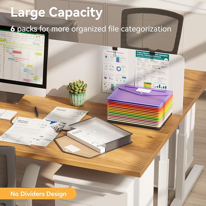 ABC life 8 Pack Plastic Expanding File Folder, Folders for Documents with Snap Closure, Colorful File Folder Organizer Holder, Transparent, Large Capacity, Fit Letter/A4 Size - Rainbow