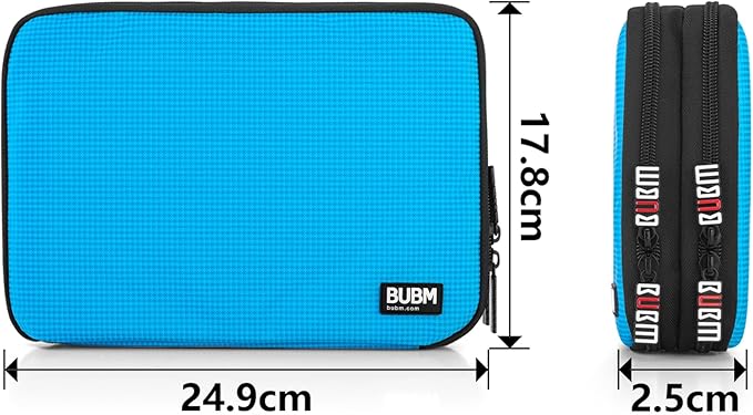 BUBM Double Layer Electronic Accessories Organizer, Travel Gadget Bag for Cables, USB Flash Drive, Plug and More, Perfect Size Fits for iPad Mini (Medium, Blue)