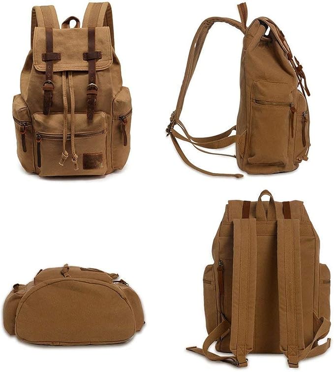AUGUR High Capacity Canvas Vintage Backpack - for Hiking Travel 12-15.6" Laptop Backapcks for Men Casual Daypacks Rucksack(L-Khaki)