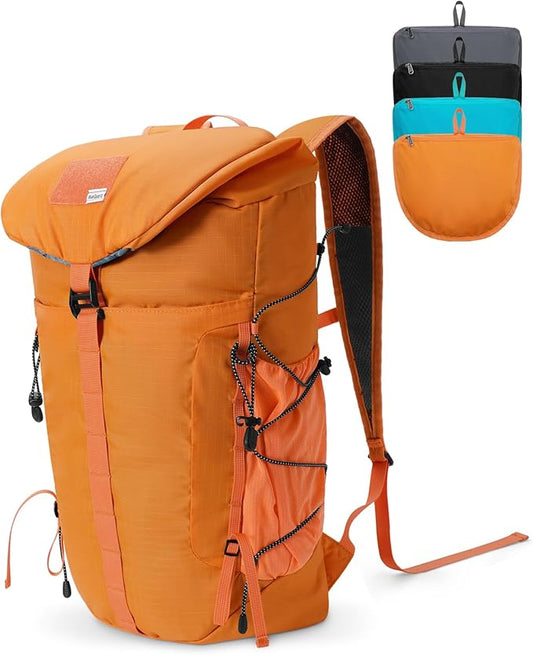 Blue Quartz Hiking Backpack 30L Lightweight Packable Backpack for Travel, Water Resistant Foldable Daypack for Women Men, Orange