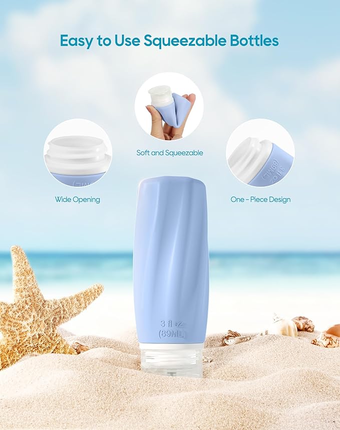 Morfone Travel Bottles for Toiletries, 3oz TSA Approved Travel Size Containers Leak Proof Squeezable Travel Accessories Refillable for Shampoo Conditioner Lotion Liquids(Blue)