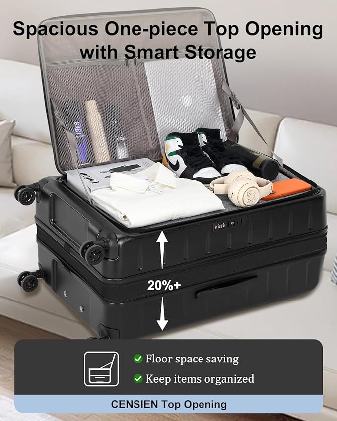 Expandable Checked Luggage, 28 Inch Luggage with Spinner Wheels, Lightweight ABS+PC Hard Shell Large Suitcase with Top Opening, TSA Lock (Black, 1PC)