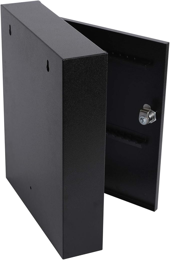 KYODOLED Key Storage Lock Box with Key, Locking Key Cabinet, 60 Key Management Wall Mount with Key Lock, Key Hooks & Tags Key Labels, 2.5" D x 10.2" W x 12.1" H (Black,60 Key)