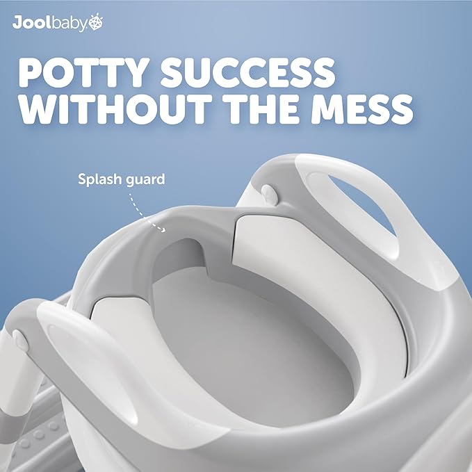 Jool Baby Potty Training Seat with 2 Step Ladder for Toddlers - Soft Cushioned Seat & Splash Guard, Adjustable Height (Gray)