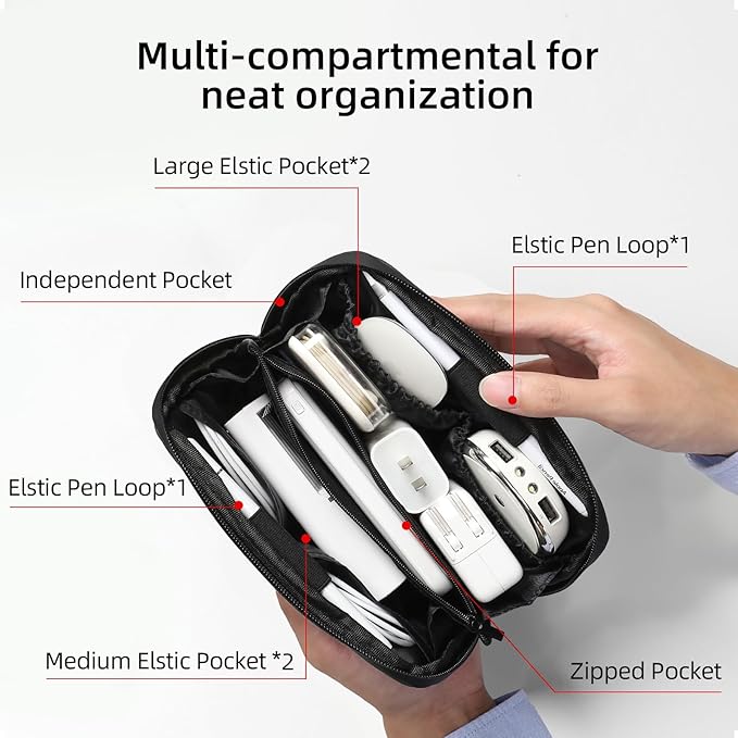 RIGHT AWAY Electronic Organizer,Waterproof Travel Accessories Storage, Tech Pouch for Cord, Power bank, Airpods, Daily Items