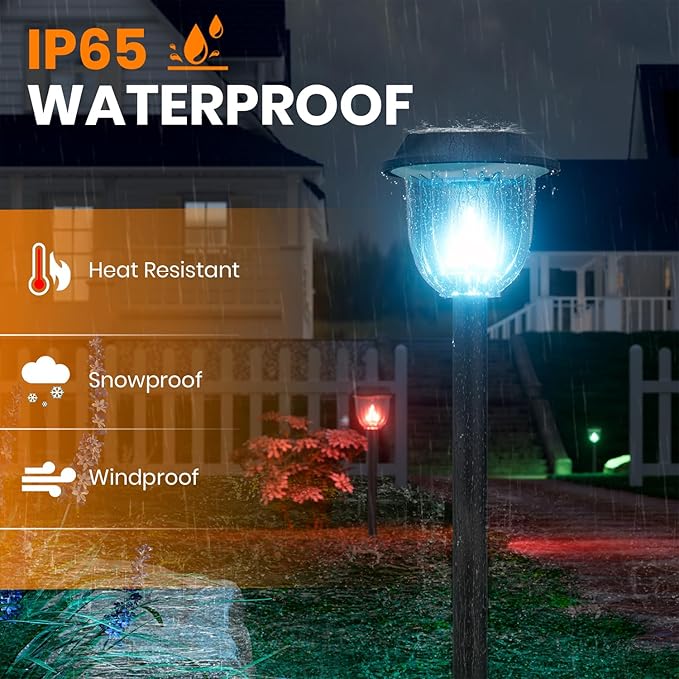 AOSEA 2 Pack Solar Pathway Lights Outdoor Waterproof - Auto RGB Color Changing Solar Lights, IP65, 12H Bright, Durable Plastic - Perfect for Garden & Walkway
