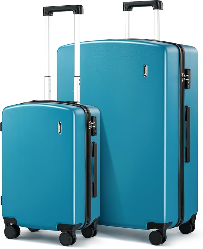 Hanke Hard Shell Luggage Sets 2 Pieces, Carry On and Checked Luggage Sets with Spinner Wheels, Durable PC Hardside Rolling Suitcase for Travel (20/28 Inch, Caribbean Blue)