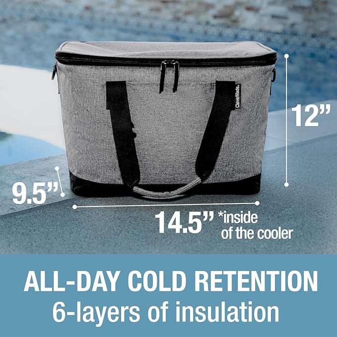 CleverMade Collapsible Insulated Cooler Bag – Leakproof Soft Folding Cooler for Beach, Travel, Car