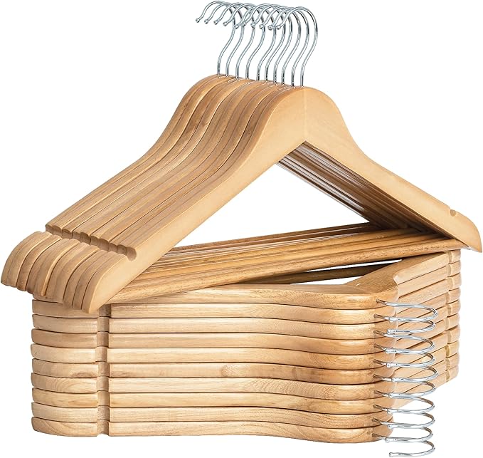 StorageWorks Wooden Hangers 20 Pack, Wood Coat Hanger for Coats, Shirts, Jackets, Pants, Suits, Natural Wood Color