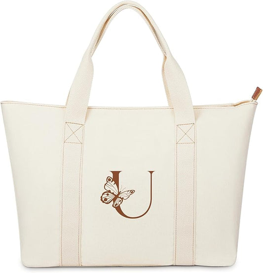 AW BRIDAL Monogram Canvas Tote Bag for Chrismas, Bridal Shower, Retirement, Birthday Gifts for Women Mom Wife Sister Friends