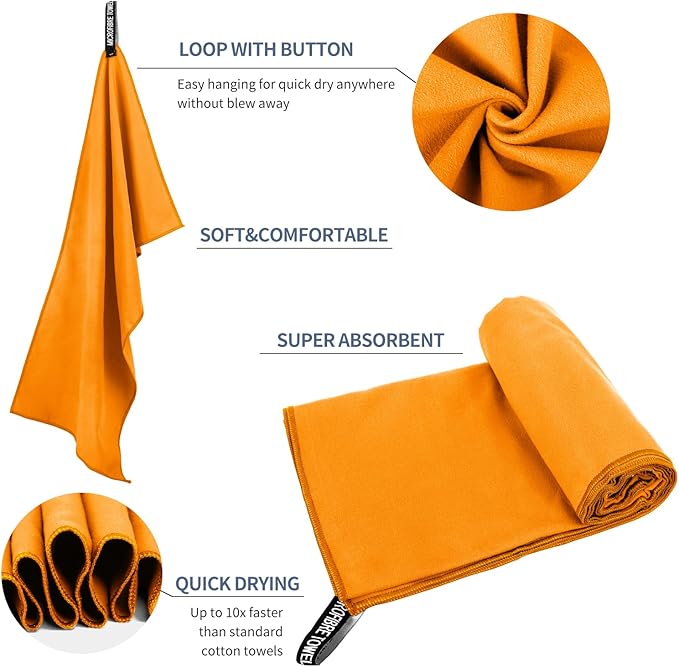 Microfiber Travel Towel, Soft Lightweight Quick Dry Towel, Super Absorbent Compact Travel & Sports & Beach Towels for Camping, Backpack, Gym, Swimming, Yoga, Hiking (M:20"×40" -Orange)