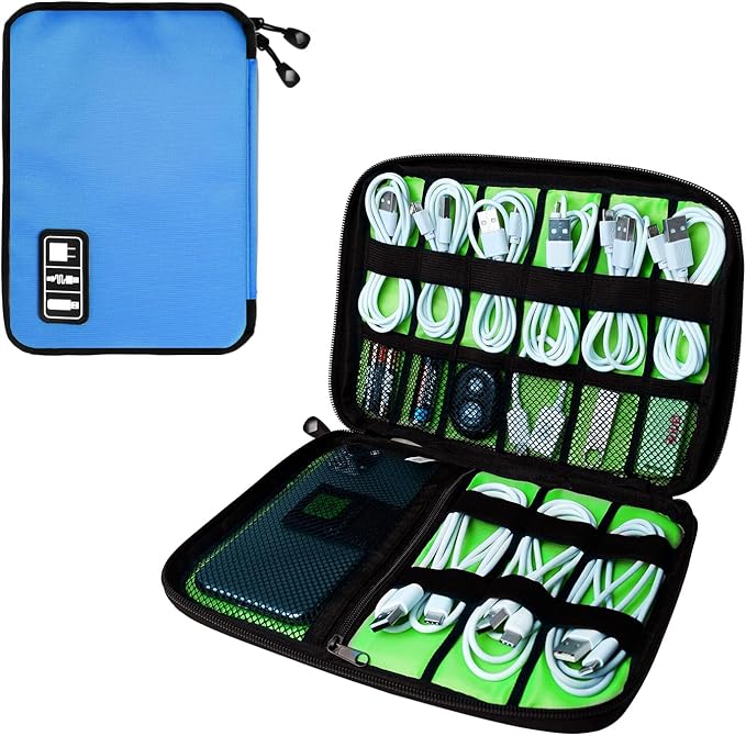 Electronics Travel Organizer,Portable Waterproof Electronic Travel Storage Bag for Small Charging Cord Storage,Charger,SD Card etc,for Travel,Business- Blue Green