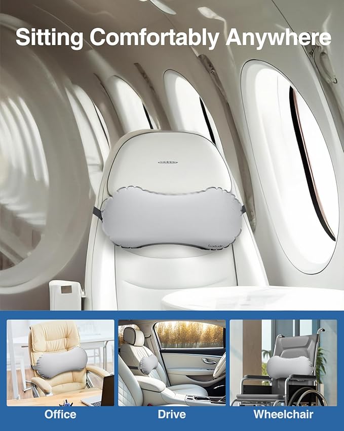 Luxtude Inflatable Lumbar Pillow for Airplane Travel, Lumbar Support Pillow for Office Chair/Car, Self-Inflating Travel Lumbar Pillow Back Support, Lower Back Pillow for Reducing Lumbar Pain