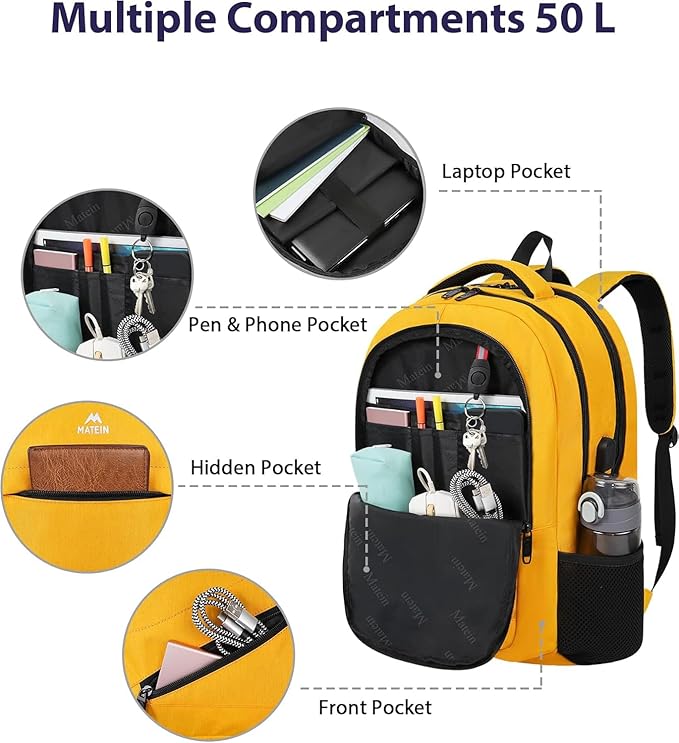 MATEIN 18.4 Inch TSA Approved Backpack, Extra Large 50 L Outdoor Carryon Backpack with Seperated Laptop Compartment, Work Travel Daypack with USB Charging Port, Creative Gifts for Men Women