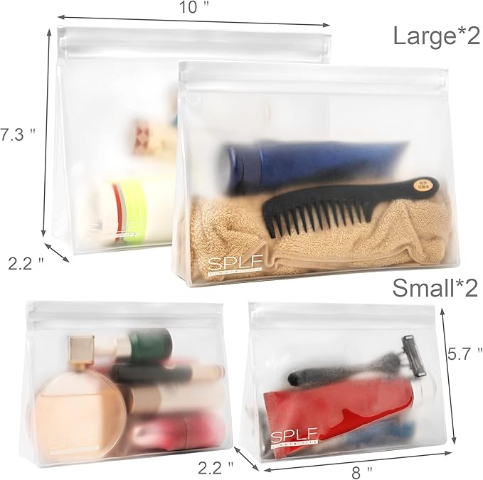 SPLF 4 Pack Leakproof Clear Toiletry bags, TSA Approved Quart Size Zipper Bags, BPA Free Travel Makeup Cosmetic Bags for Women Men, Carry on Airport Airline Compliant Bags