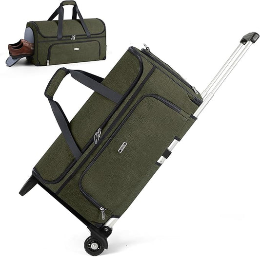 Garment Bags with Wheels, Garment Convertible Weekender Bags, Large Garment Bags for Travel, Duffle Luggage Bag Garment Bag (Army Green, Medium)