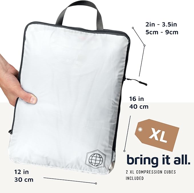 Large Compression Packing Cubes for Travel-Packing Cube Luggage Organizers 4 Piece Set for Checked Luggage-Ultralight, Expandable/Compression Bags by TRIPPED Travel Gear (White 4 Piece)