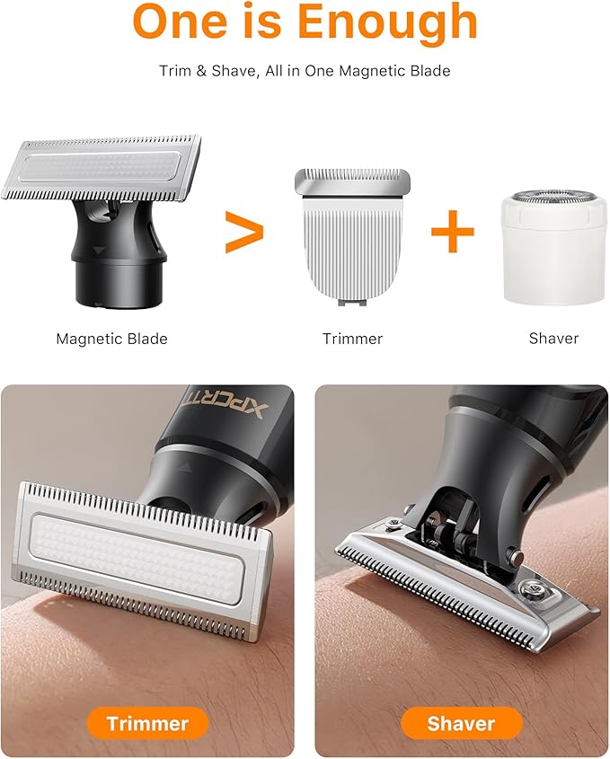 [2025 Upgraded] Body & Nose Hair Trimmer Kit, [All-in-One] Travel Beard Electric Shaver for Men, USB-C Fast Charging, Rechargeable Painless Razor Cordless Waterproof Wet/Dry, Black(Solo)