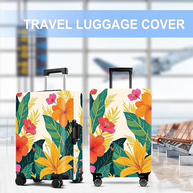 Luggage Cover Washable Suitcase Protector Anti-Scratch,Stretchable Fit for 20-34Inch Luggage Durable Travel Bag Cover with Zipper Closure (Flower, M(fits 24-26Inch suitcase))