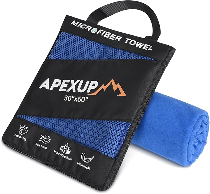 APEXUP Microfiber Travel Towel, Ultra Absorbent Quick Dry Towels, Lightweight Gym Sports Camping Towel for Workout, Yoga, Beach, Shower, Swimming (60"×30", Dark Blue)