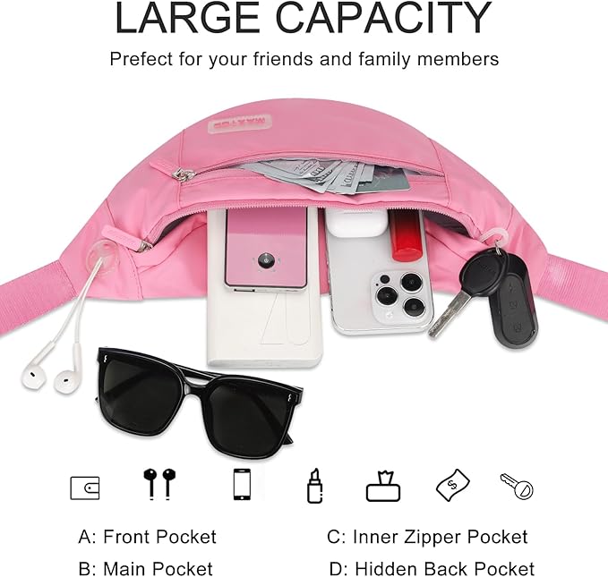 MAXTOP Large Crossbody Fanny Pack with 4-Zipper Pockets,Gifts for Enjoy Sports Festival Workout Traveling Running Casual Hands-Free Wallets Waist Pack Phone Bag Carrying All Phones