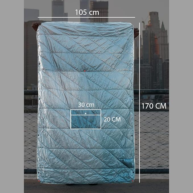 Gravel Layover Travel Blanket – Ultra-Light, Compact Down Alternative for Camping and Travel (Blue)