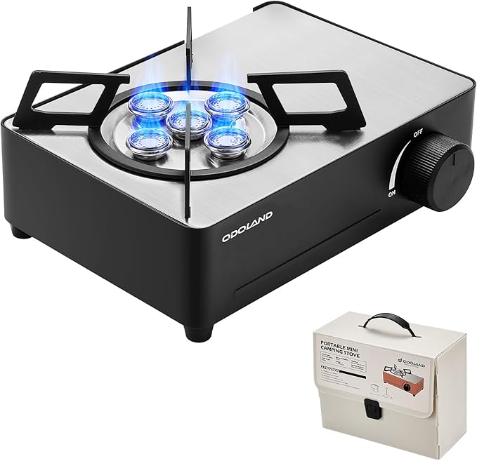 Odoland Portable Camping Stove 7500 BTU Camp Stove Lightweight Butane Gas Stove for Camping Cooking Outdoor Backpacking and Picnic (Black)