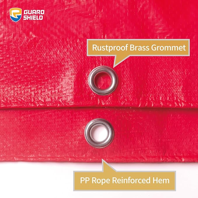 GUARD SHIELD Red Tarp 8x10 Feet Tarps High Visibility Outdoor Poly Cover Lightweight 6mil