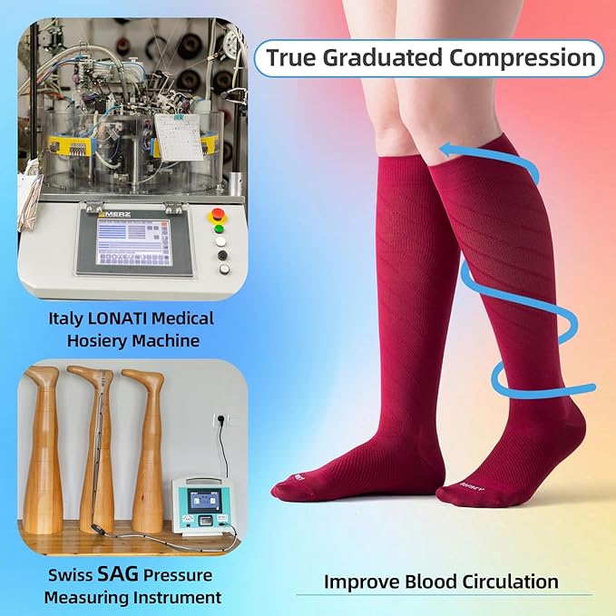 4 Pairs Light Compression Socks for Women Men 15-20 mmHg - Knee High Support for Daily Wear, Travel, Pregnancy, Nurses