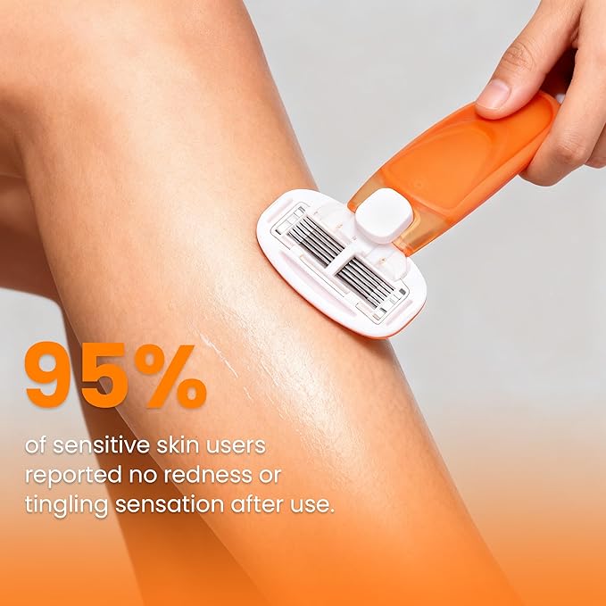 Mini Travel razor Kit for women with moisturizing bar - 1 Handle and 3 Cartridges - Extra Smooth 5-blade With Case for Close Shaving - Orange