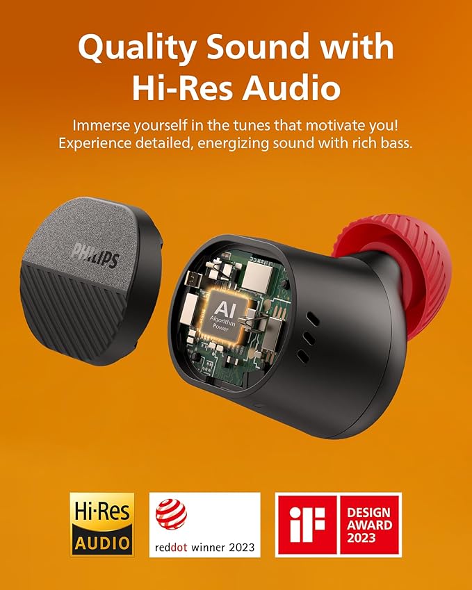 PHILIPS TAA5508 Wireless Earbuds,True Wireless Headphones with Noise Canceling Pro,Quality Sound,28 H Battery Life,Fast Charging,Bluetooth 5.3,Multipoint Connectivity,IPX5,for Sports,App Control,Black