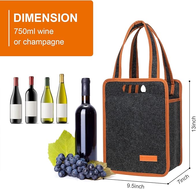 2 Pack 6 Bottle Wine Tote Bag, Insulated Thermal Padded Wine Carrier Tote, Reusable Wine Bags for Wine Bottles Travel, Camping and Picnic, Perfect Wine Lover Gift