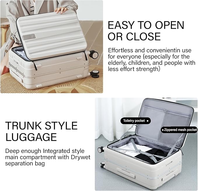 Hanke 26 Inch Large Luggage Suitcase Top Opening Aluminum Frame Travel Luggage Hard Shell Suitcases with Wheels for Woman Men.(Ivory white)