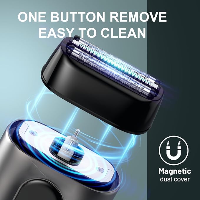Electric Foil Shavers for Men: Mini Electric Razor with Big LED Display & 3 Floating Blades - IPX7 Waterproof Wet Dry Face Razor, USB Type C (Black Dark)