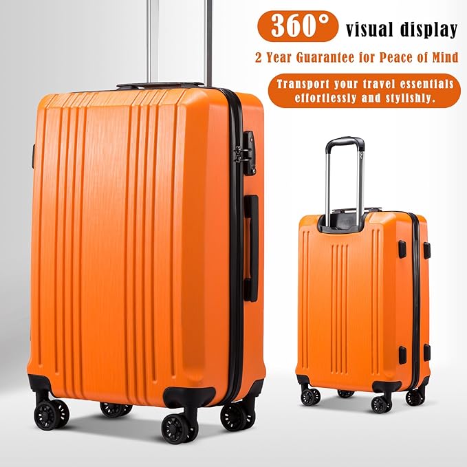 Coolife Luggage Suitcase PC+ABS with TSA Lock Spinner Carry on Hardshell Lightweight 20in 24in 28in(orange, M(24IN))