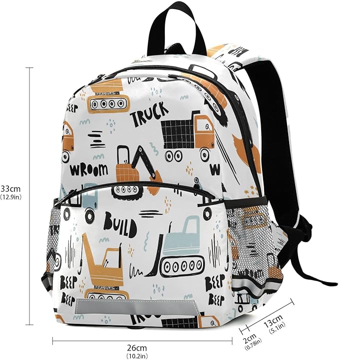 Transport Truck Excavator Toddler Backpack Boys Girls Kids Preschool Bookbag School Children Bag with Leash Travel Casual Daypack Kindergarten Elementary Schoolbag for Nursery Junior Primary Students