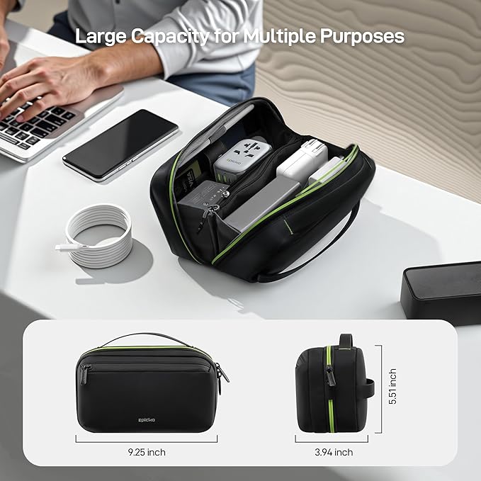 EPICKA Electronics Organizer Travel Case - Cable Organizer Bag for Travel Accessories, Tech Pouch for Cords, Charger, Adapter, Cables, Power Bank, Waterproof Storage Bag with Luggage Strap, Black