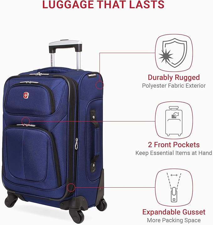 SwissGear Sion Softside Expandable Luggage, Blue, Carry-On 21-Inch