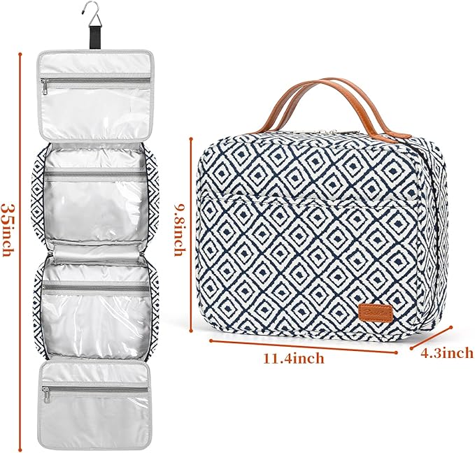 Hanging Travel Toiletry Bag,Large Capacity Cosmetic Travel Toiletry Organizer for Women with 4 Compartments & 1 Sturdy Hook,Perfect for Travel/Daily Use/Christmas