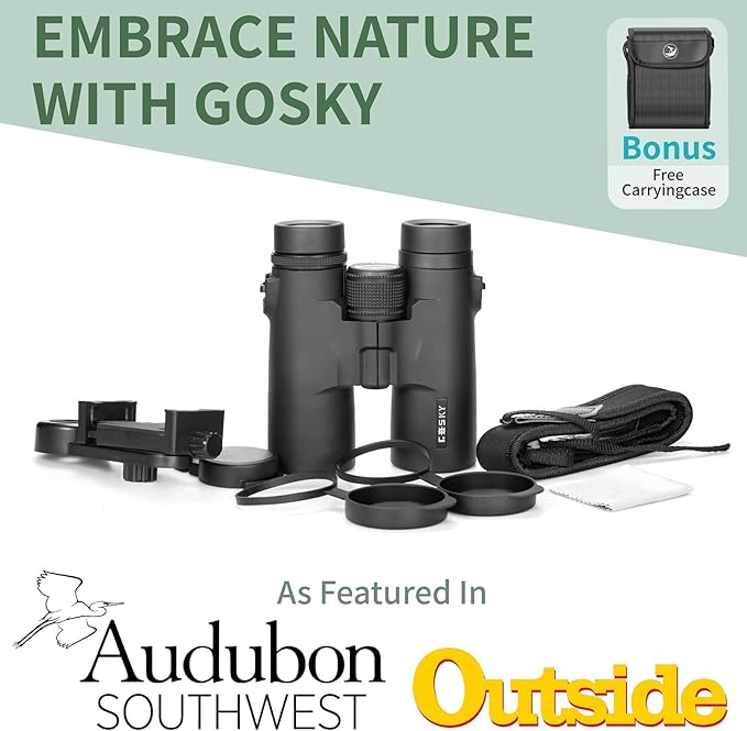 Gosky 10x42 Roof Prism Binoculars for Adults, HD Professional Binoculars for Bird Watching Travel Stargazing Hunting Concerts Sports-BAK4 Prism FMC Lens-with Phone Mount Strap Carrying Bag