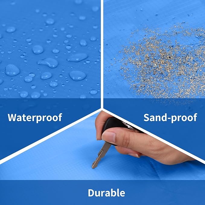 Frelaxy Pocket Picnic Blanket, Waterproof Sandproof Beach Mat, Compact Camping Tarp for Festivals, Hiking, Travel, Outdoor Recreation (Blue, 57'' x 71'')