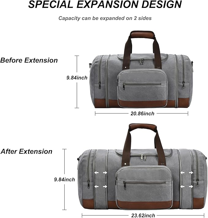 Litvyak Duffle Bag for Travel, 50L Canvas Travel Duffel Bags Overnight Weekend Gym Carry on Luggage Bag for Men & Women(Grey)