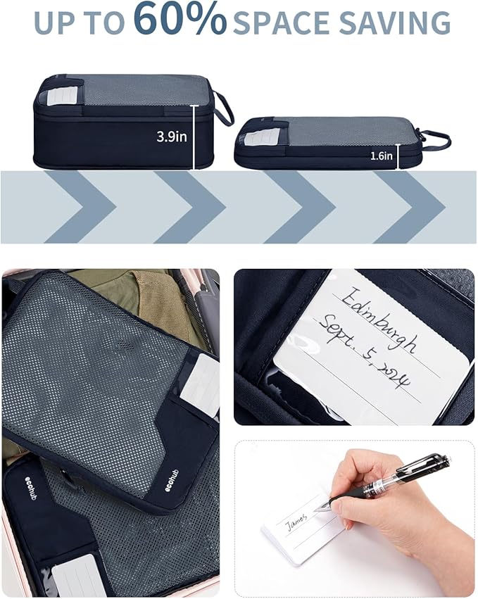 ECOHUB 4 Set /6 Set Packing Cubes for Travel Durable Suitcase Organizer Bags Set with Personalized Tag Various Sizes Travel Essentials Traveling Accessories for Luggage Machine Washable