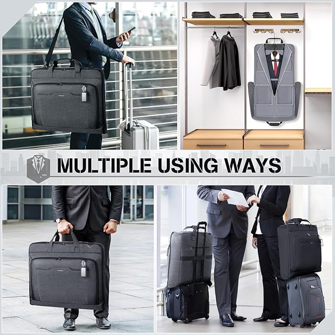 RAINSMORE Garment Bags for Travel Carry On Garment Bag for Hanging Clothes, Suit Bag for Business Trips with Shoes bag & Shoulder Strap, Waterproof Foldable Suit Luggage Bag for Men Women, Gray