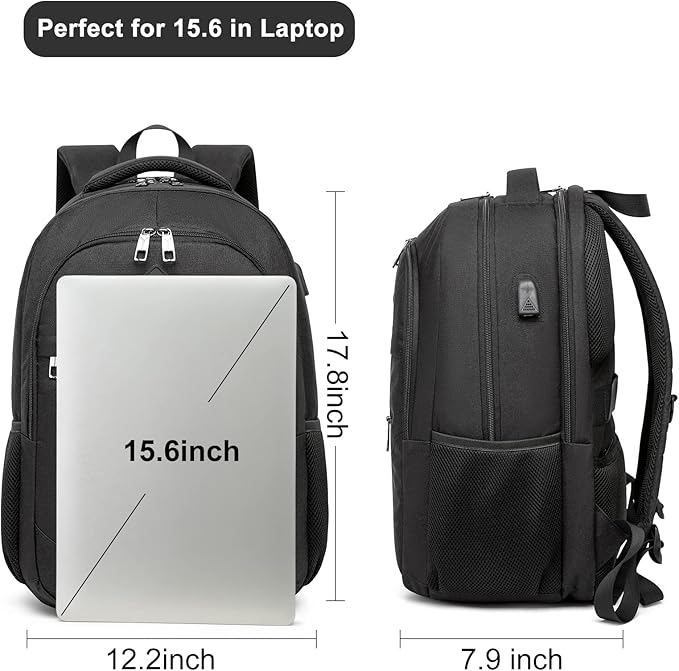 Backpack for Men and Women, School Backpacks for Teen Boys Girls, Water Resistant Sturdy Anti Theft Travel Laptop Backpack, Black Student Bookbag Fits 15.6 Inch Laptop with USB Charging Port, Gifts