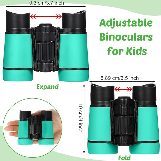 Hiboom 8 Set Kids Binoculars Bulk Shockproof Folding Children Mini Compact Binoculars Compass Magnifying Glass for 3-12 Years Boys Girls Kids Bird Watching Camping Outdoor Play