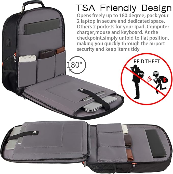 Travel Laptop Backpack,Extra Large 18.4 inch Gaming Laptop Backpacks with USB Charging Port,Big Capacity TSA Friendly RFID Anti Theft Pocket Durable College unisex Heavy Duty Computerbag