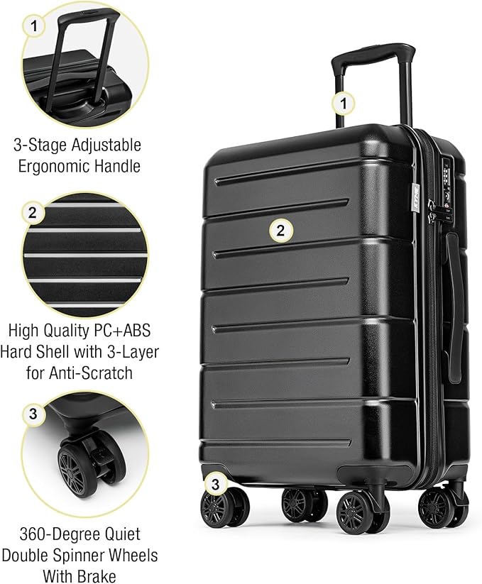 KYME 26 Inch Luggage TSA Approved Hardshell 26" Suitcases with Spinner Wheels Durable Medium Travel Checked Luggage with Cup Holder for Women Men Black