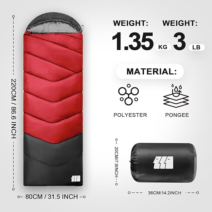 Sleeping Bags for Adults Cold Weather,Portable, Waterproof,Lightweight Sleeping Bag for Tall Girls Boys with Compression Sack for Warm Camping, Hiking, Outdoor & Indoor